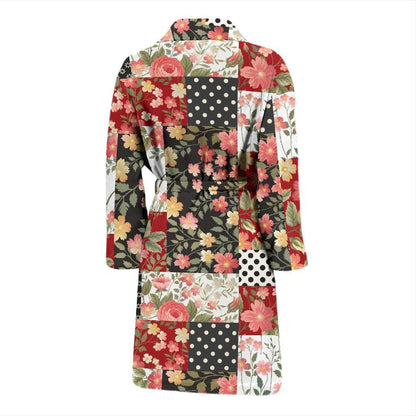 Patchwork Flower Pattern Print Design 03 Men Bathrobe-JORJUNE.COM