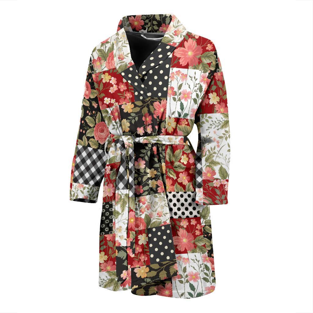 Patchwork Flower Pattern Print Design 03 Men Bathrobe-JORJUNE.COM