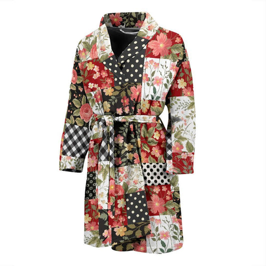 Patchwork Flower Pattern Print Design 03 Men Bathrobe-JORJUNE.COM