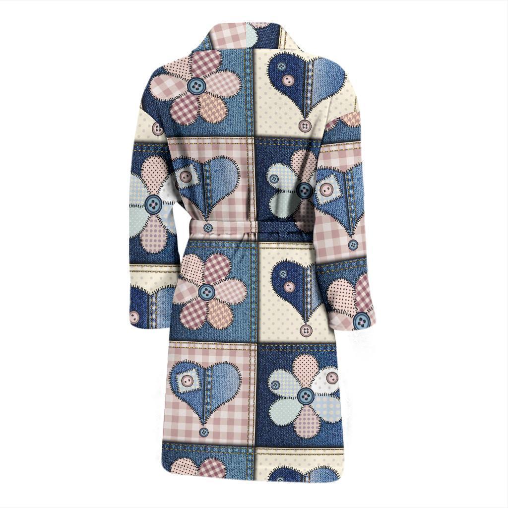 Patchwork Heart Flower Pattern Print Design 01 Men Bathrobe-JORJUNE.COM