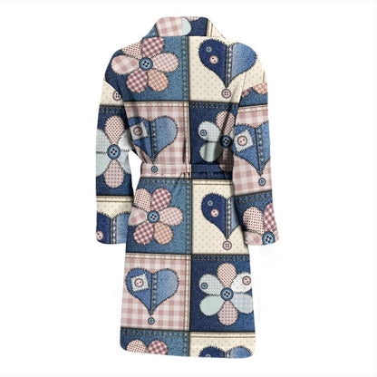 Patchwork Heart Flower Pattern Print Design 01 Men Bathrobe-JORJUNE.COM