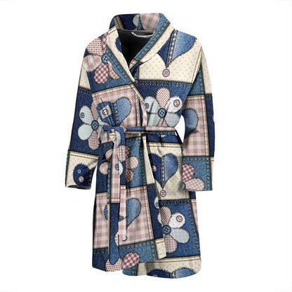 Patchwork Heart Flower Pattern Print Design 01 Men Bathrobe-JORJUNE.COM