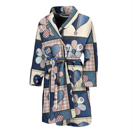 Patchwork Heart Flower Pattern Print Design 01 Men Bathrobe-JORJUNE.COM