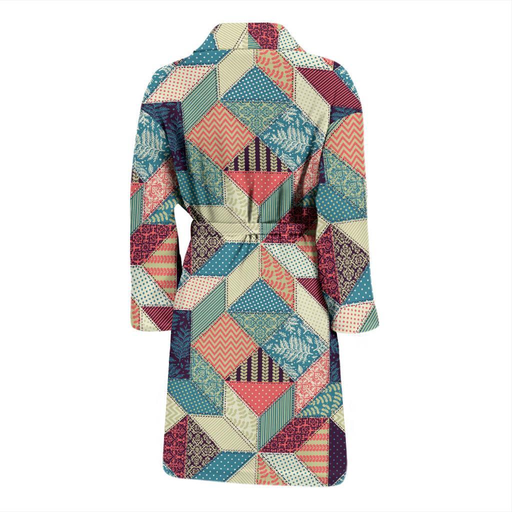Patchwork Pattern Print Design 02 Men Bathrobe-JORJUNE.COM