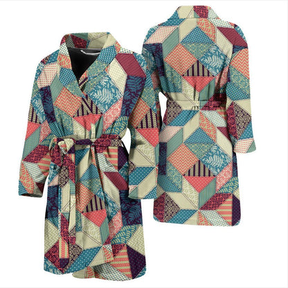 Patchwork Pattern Print Design 02 Men Bathrobe-JORJUNE.COM