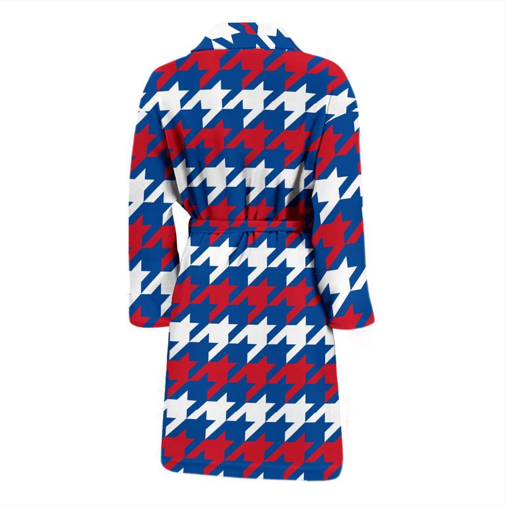 Patriotic Houndstooth Pattern Print Design A02 Men Bathrobe-JORJUNE.COM