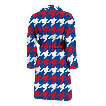Patriotic Houndstooth Pattern Print Design A02 Men Bathrobe-JORJUNE.COM