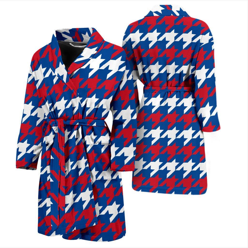 Patriotic Houndstooth Pattern Print Design A02 Men Bathrobe-JORJUNE.COM