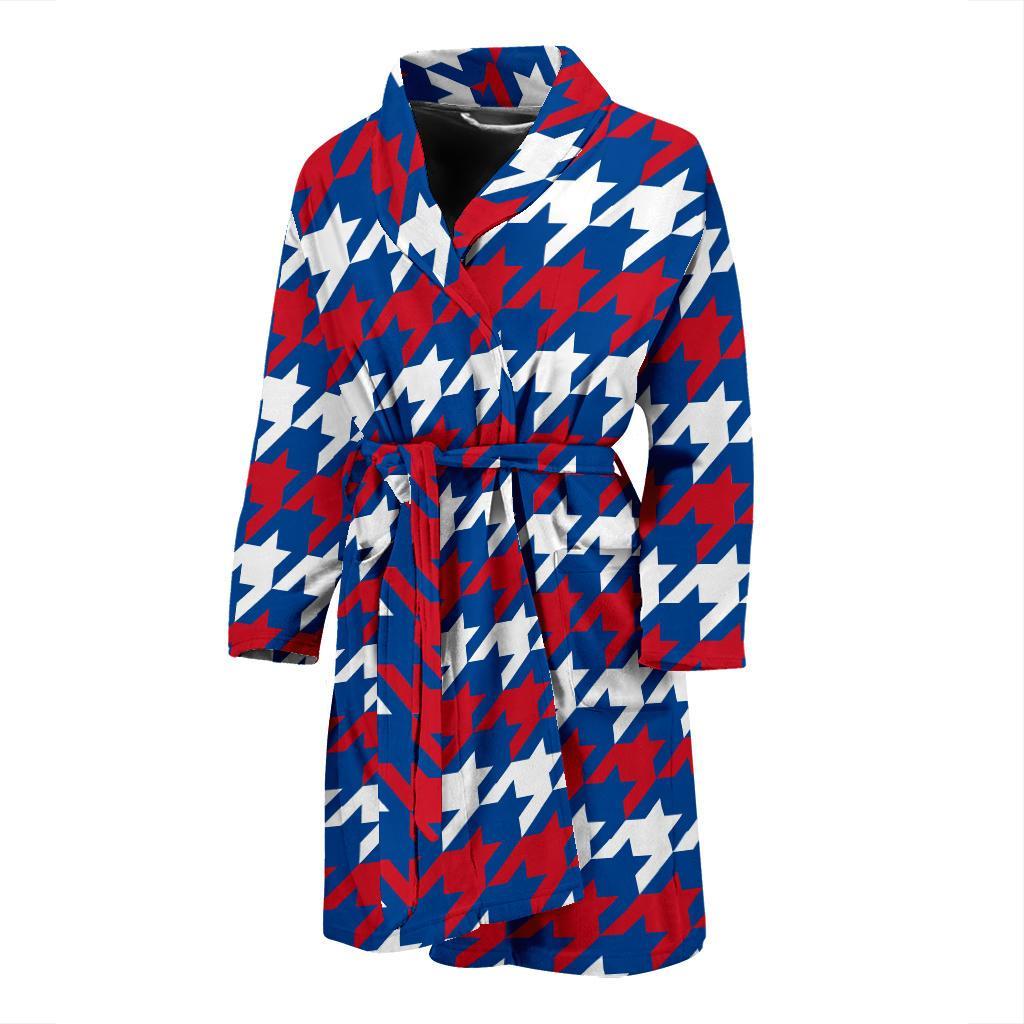 Patriotic Houndstooth Pattern Print Design A02 Men Bathrobe-JORJUNE.COM