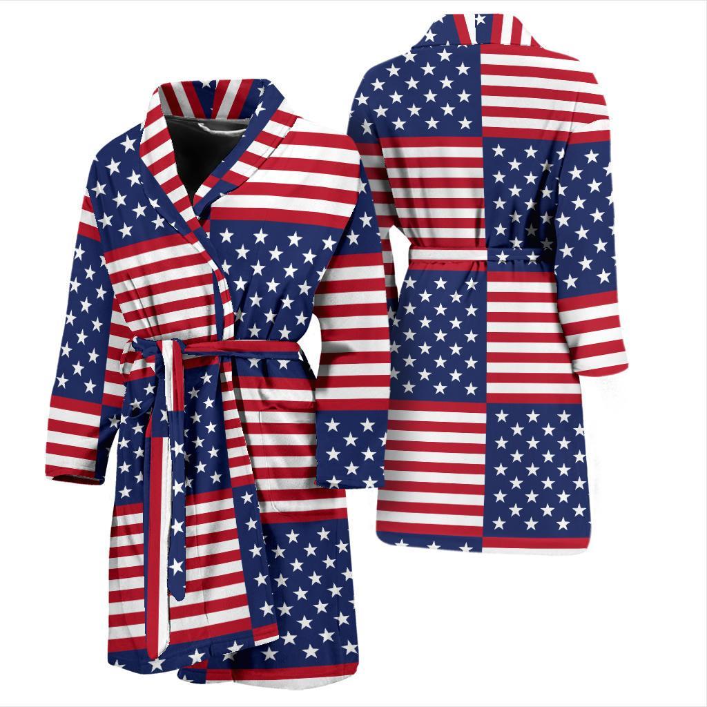 Patriotic US Flag Pattern Print Design A03 Men Bathrobe-JORJUNE.COM