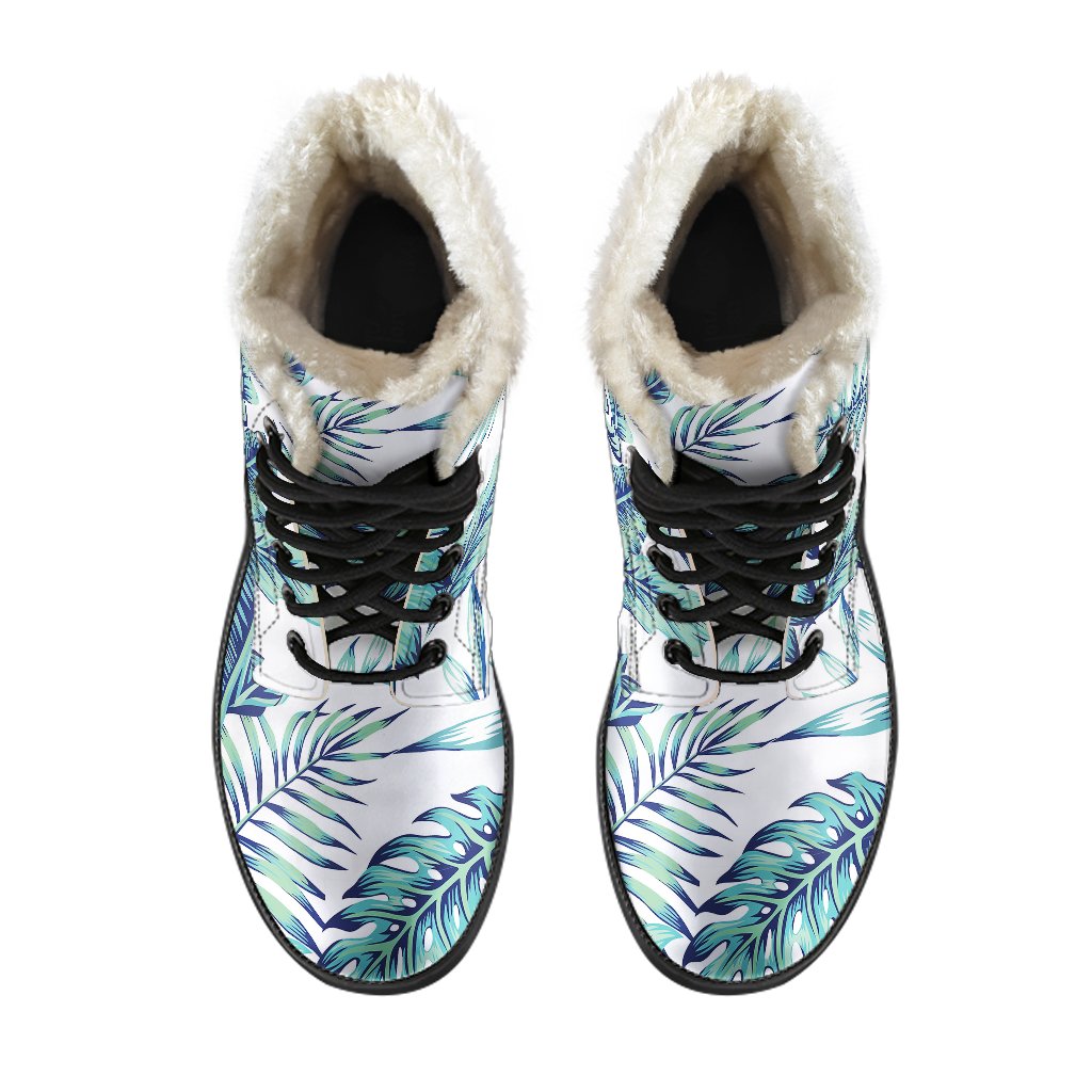 Pattern Tropical Palm Leaves Faux Fur Leather Boots-JTAMIGO.COM