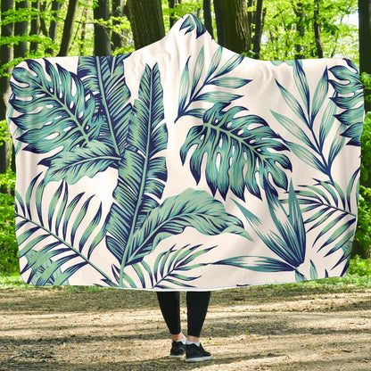 Pattern Tropical Palm Leaves Hooded Blanket-JTAMIGO.COM
