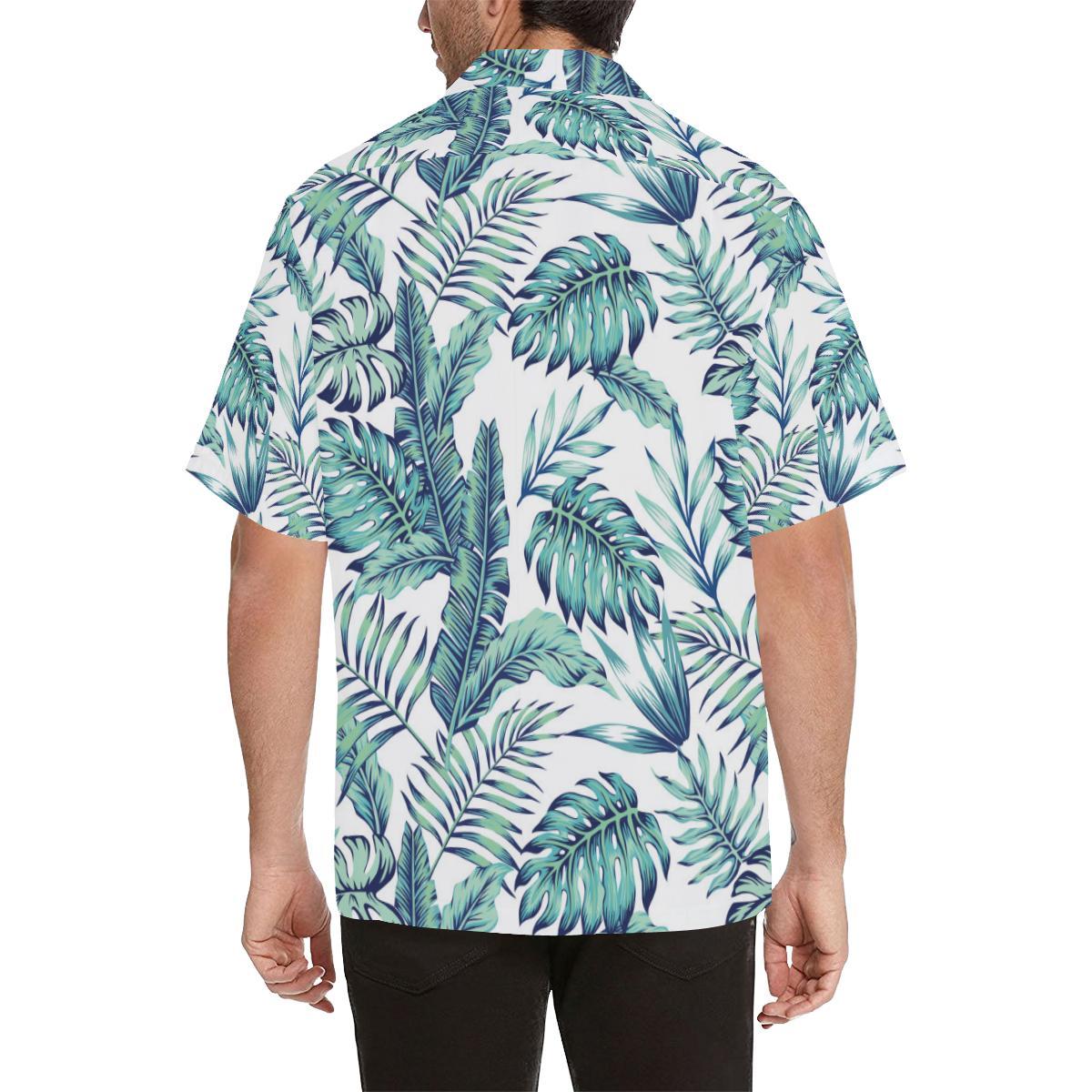 Pattern Tropical Palm Leaves Men Aloha Hawaiian Shirt