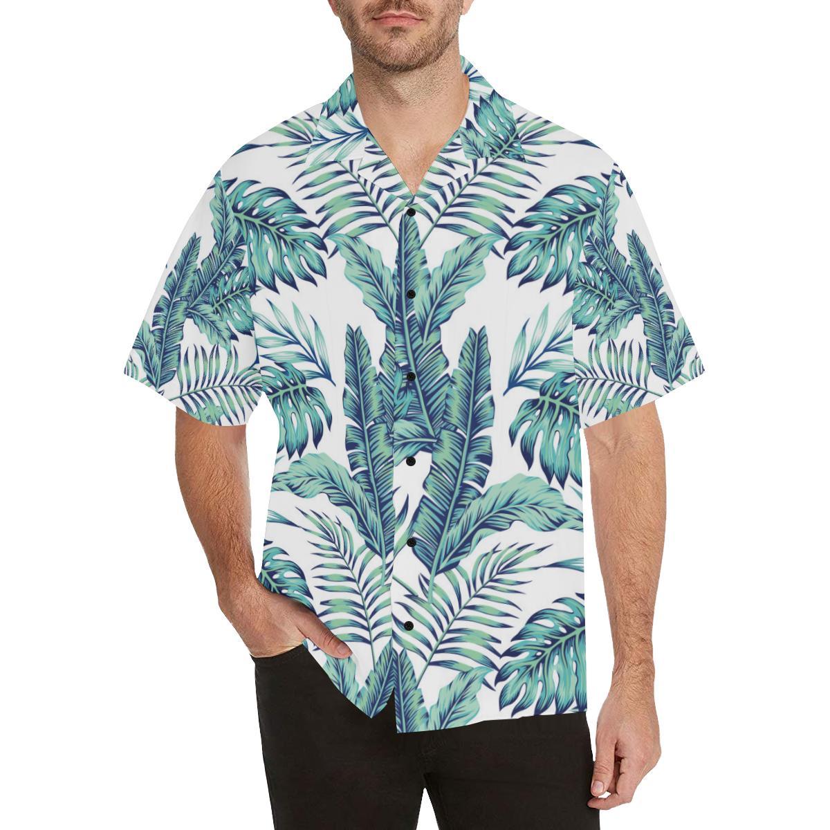 Pattern Tropical Palm Leaves Men Aloha Hawaiian Shirt