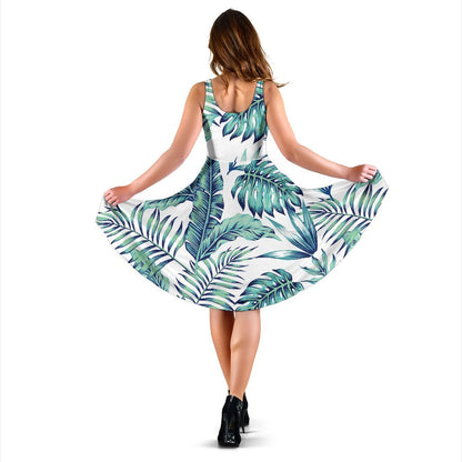 Pattern Tropical Palm Leaves Sleeveless Dress