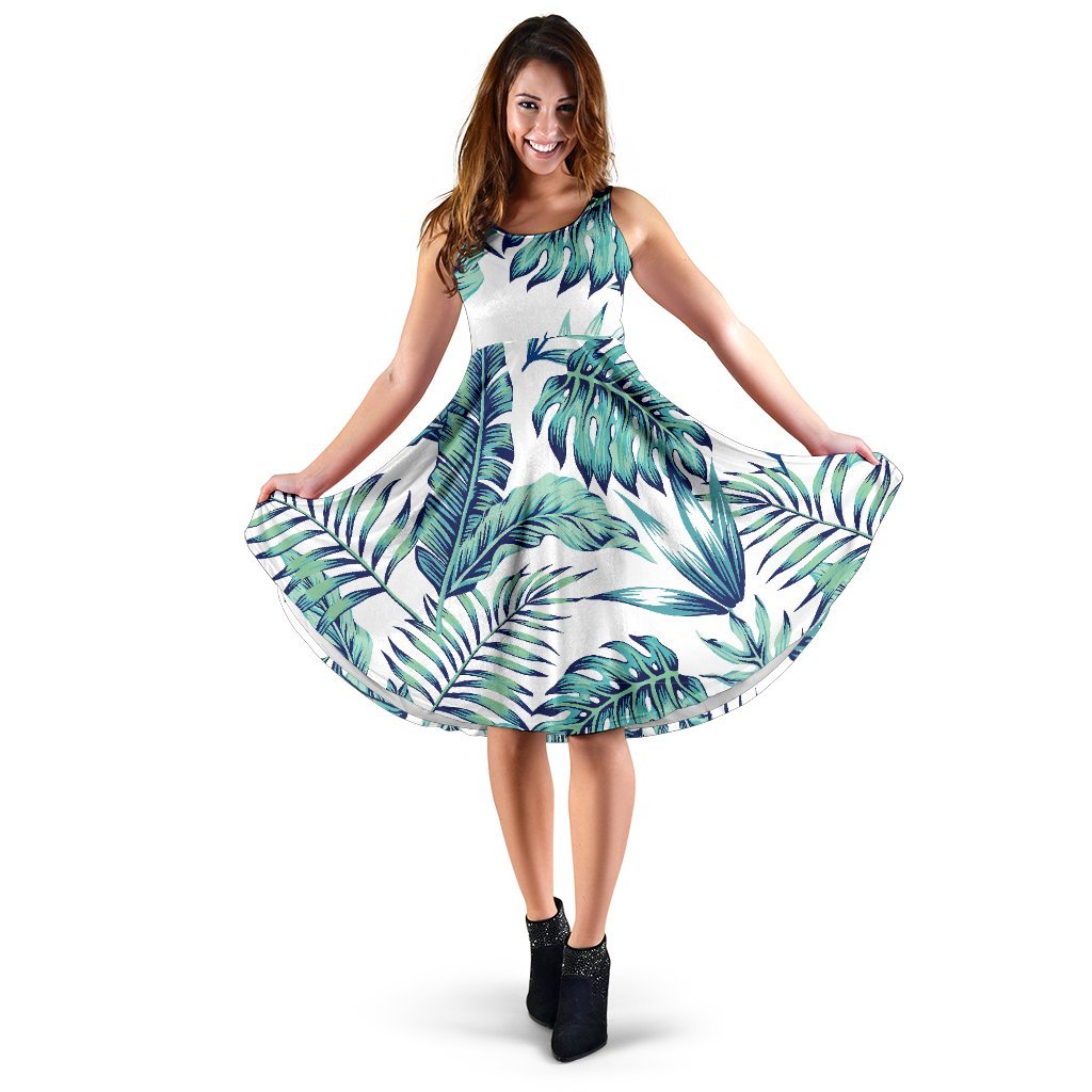 Pattern Tropical Palm Leaves Sleeveless Dress