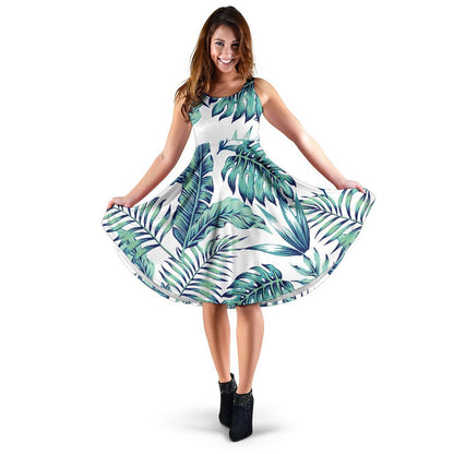 Pattern Tropical Palm Leaves Sleeveless Dress