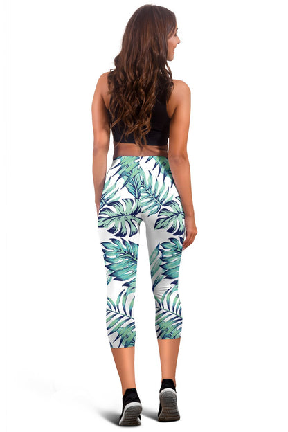 Pattern Tropical Palm Leaves Women Capris