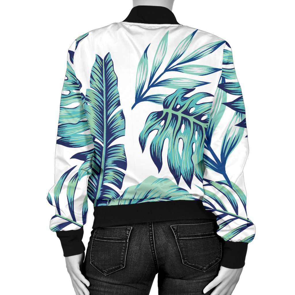 Pattern Tropical Palm Leaves Women Casual Bomber Jacket