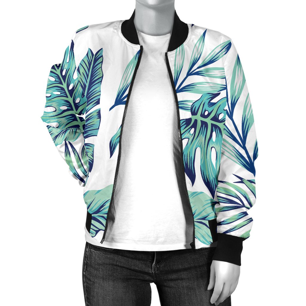 Pattern Tropical Palm Leaves Women Casual Bomber Jacket