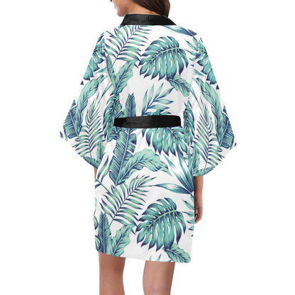 Pattern Tropical Palm Leaves Women Short Kimono Robe