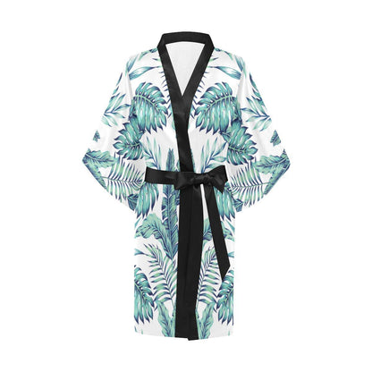 Pattern Tropical Palm Leaves Women Short Kimono Robe