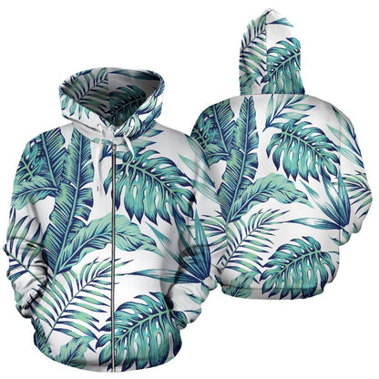 Pattern Tropical Palm Leaves Zip Up Hoodie
