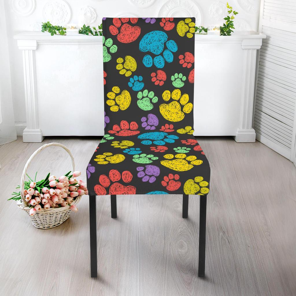 Paw Colorful Print Dining Chair Slipcover-JTAMIGO.COM