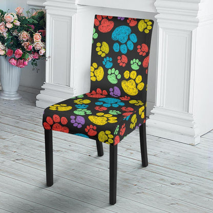 Paw Colorful Print Dining Chair Slipcover-JTAMIGO.COM