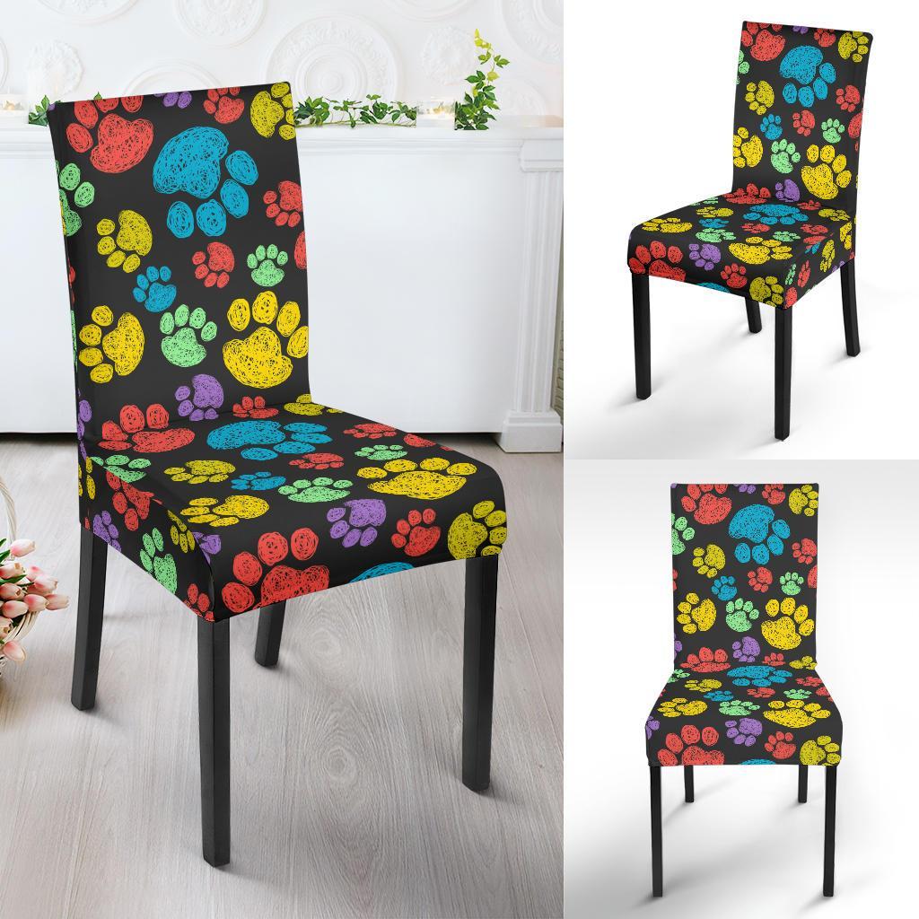 Paw Colorful Print Dining Chair Slipcover-JTAMIGO.COM