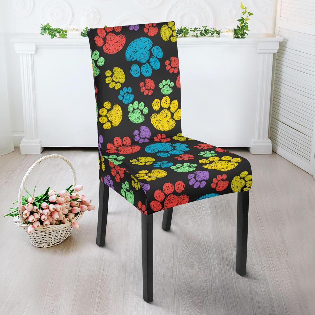 Paw Colorful Print Dining Chair Slipcover-JTAMIGO.COM