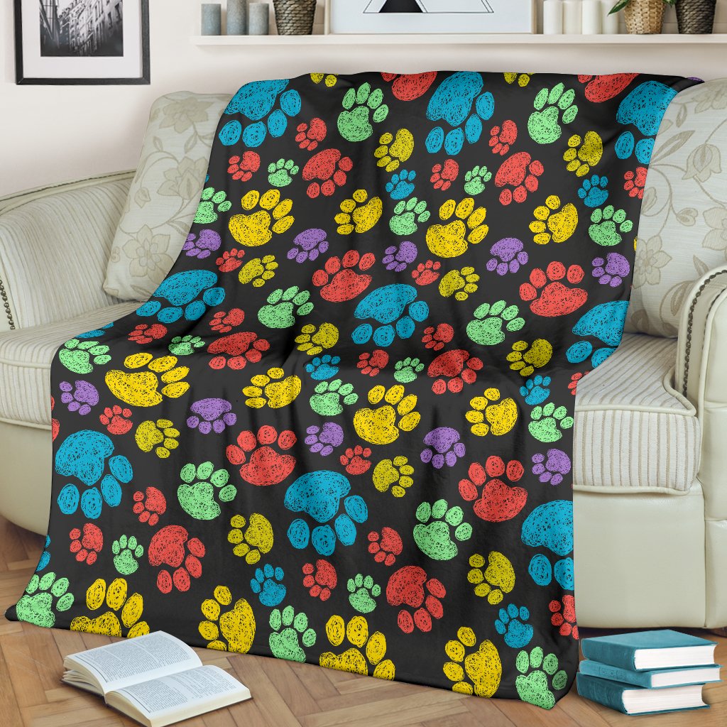 Paw Colorful Print Fleece Blanket