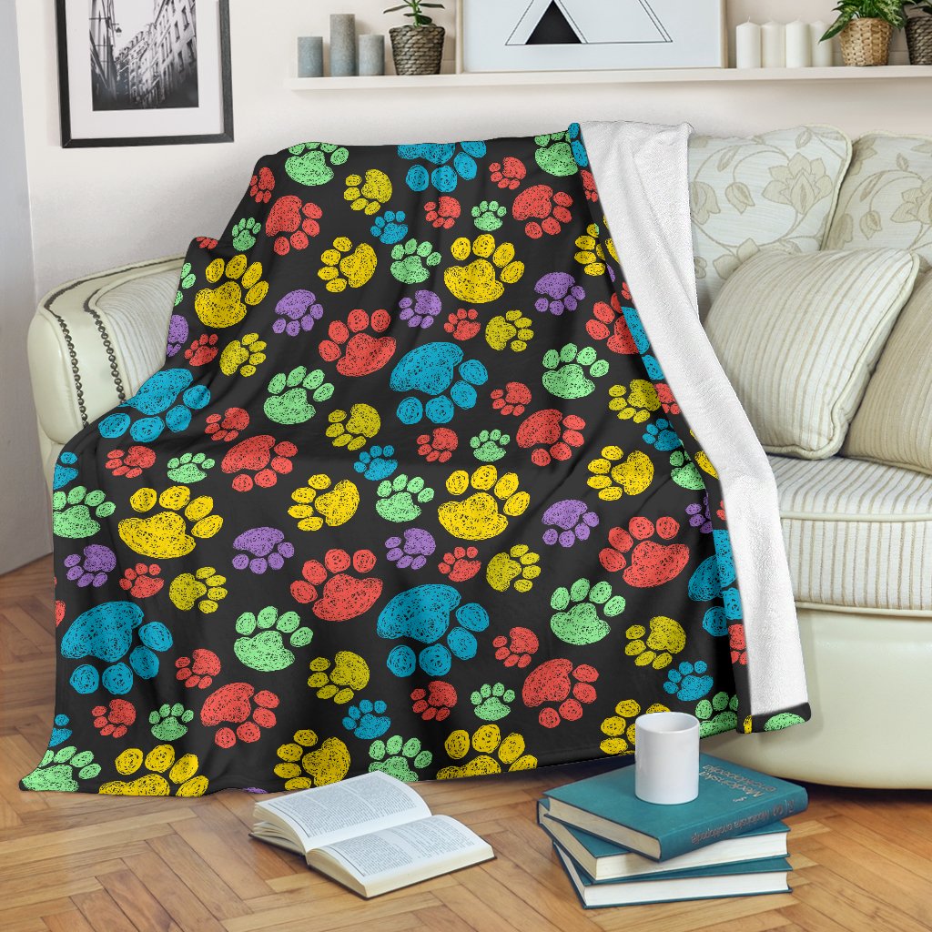 Paw Colorful Print Fleece Blanket