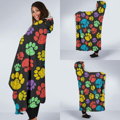 Paw Colorful Print Hooded Blanket-JTAMIGO.COM