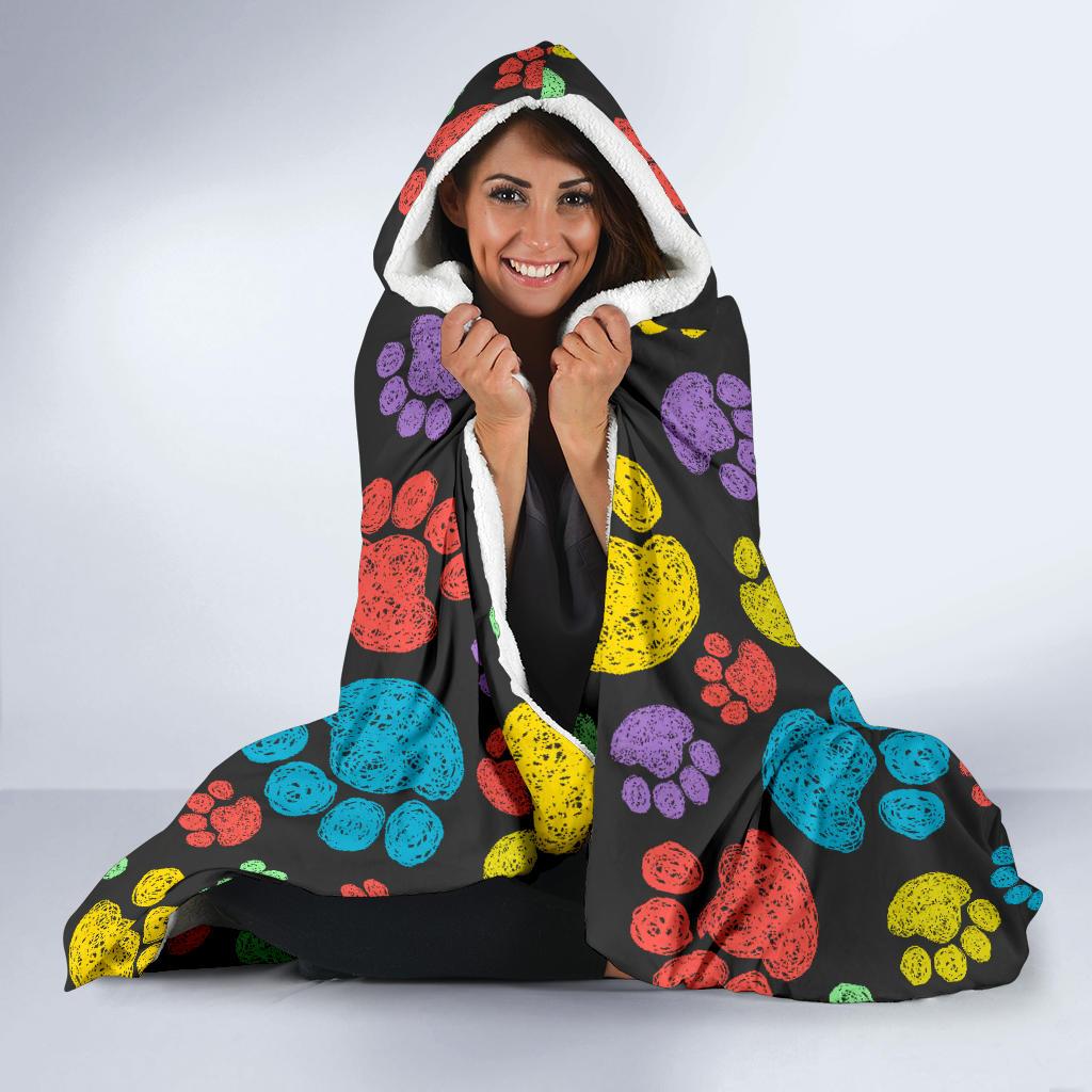 Paw Colorful Print Hooded Blanket-JTAMIGO.COM