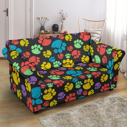 Paw Colorful Print Loveseat Slipcover-JTAMIGO.COM