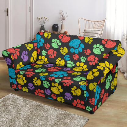 Paw Colorful Print Loveseat Slipcover-JTAMIGO.COM