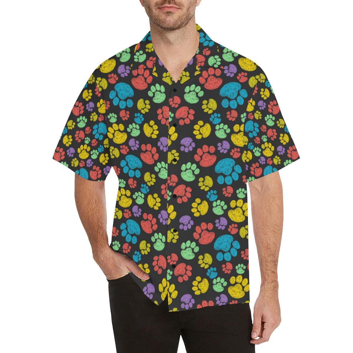 Paw Colorful Print Men Aloha Hawaiian Shirt