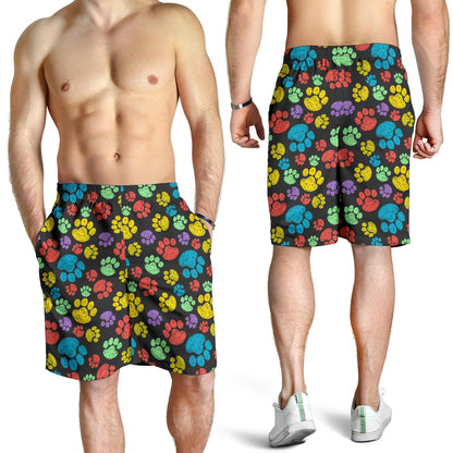 Paw Colorful Print Mens Shorts-JTAMIGO.COM