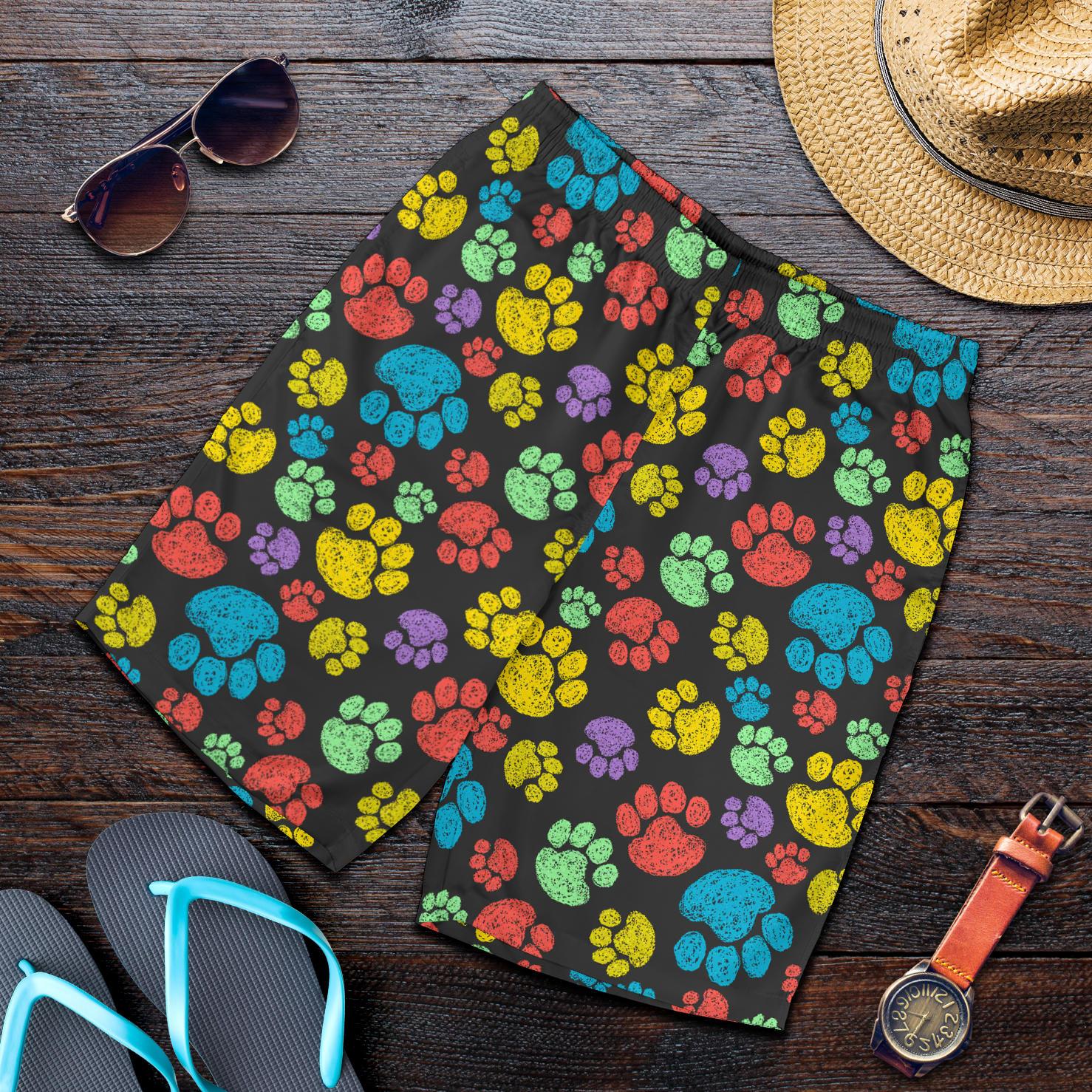 Paw Colorful Print Mens Shorts-JTAMIGO.COM