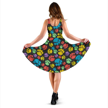 Paw Colorful Print Sleeveless Dress