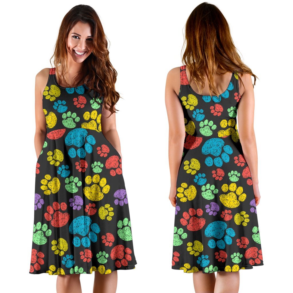 Paw Colorful Print Sleeveless Dress