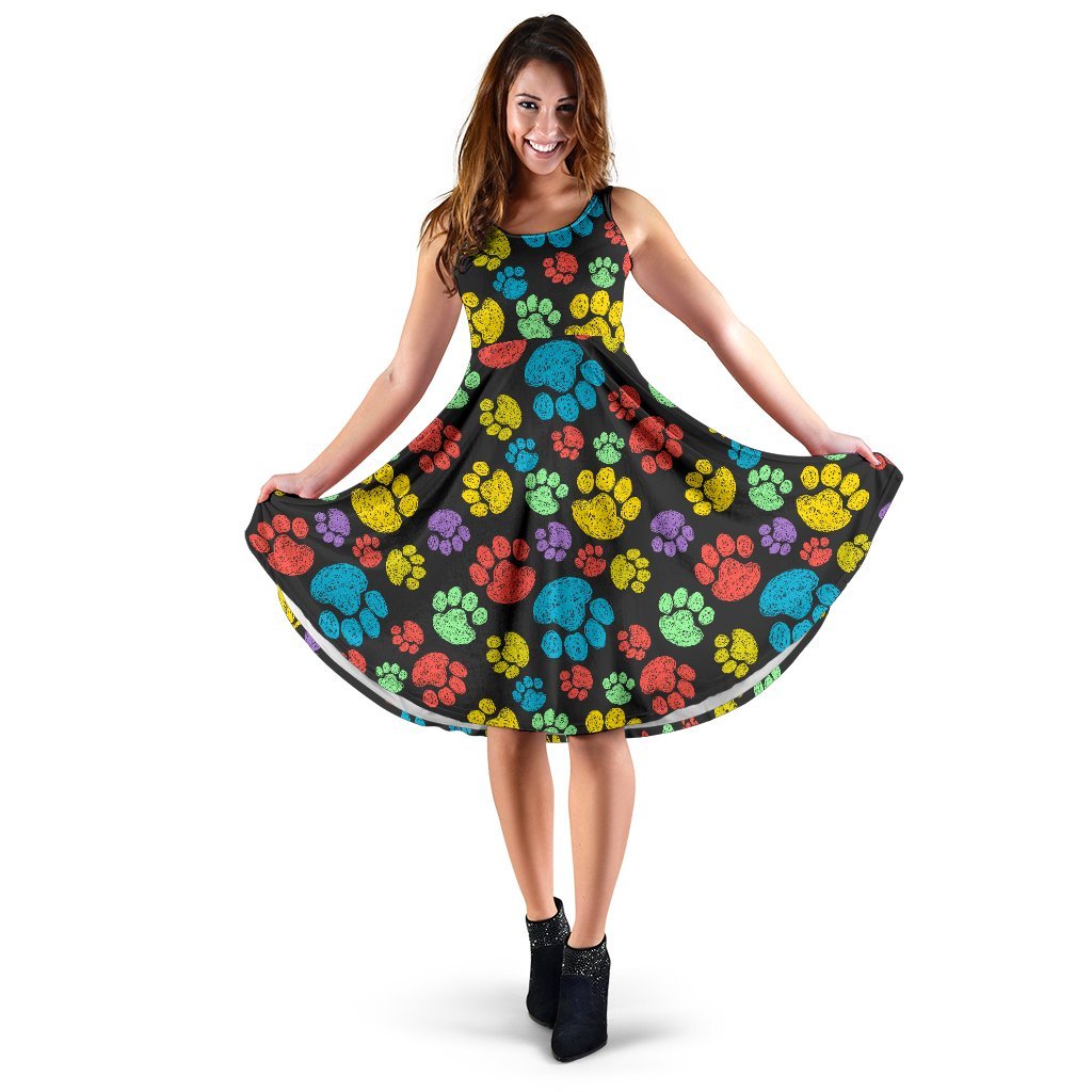 Paw Colorful Print Sleeveless Dress