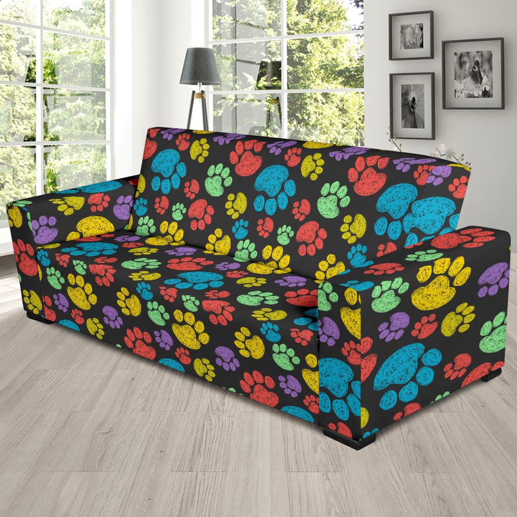 Paw Colorful Print Sofa Slipcover-JTAMIGO.COM