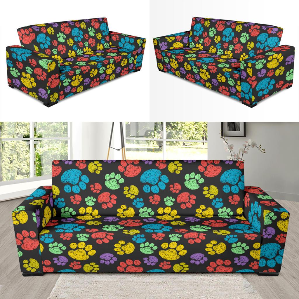 Paw Colorful Print Sofa Slipcover-JTAMIGO.COM