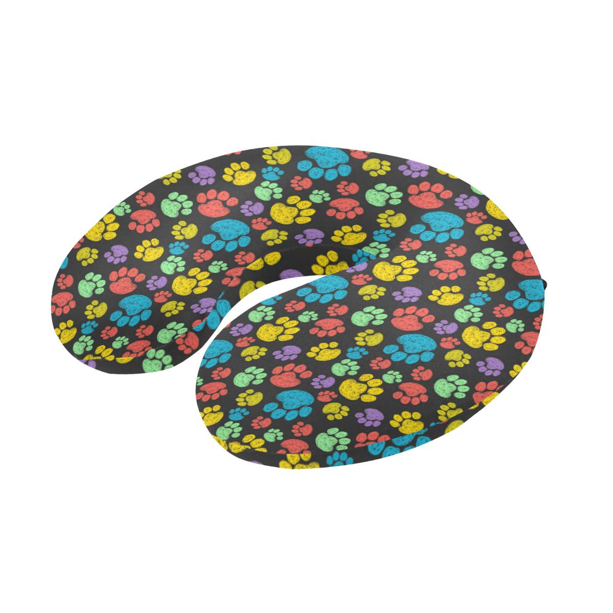 Paw Colorful Print U-Shaped Travel Neck Pillow-JTAMIGO.COM