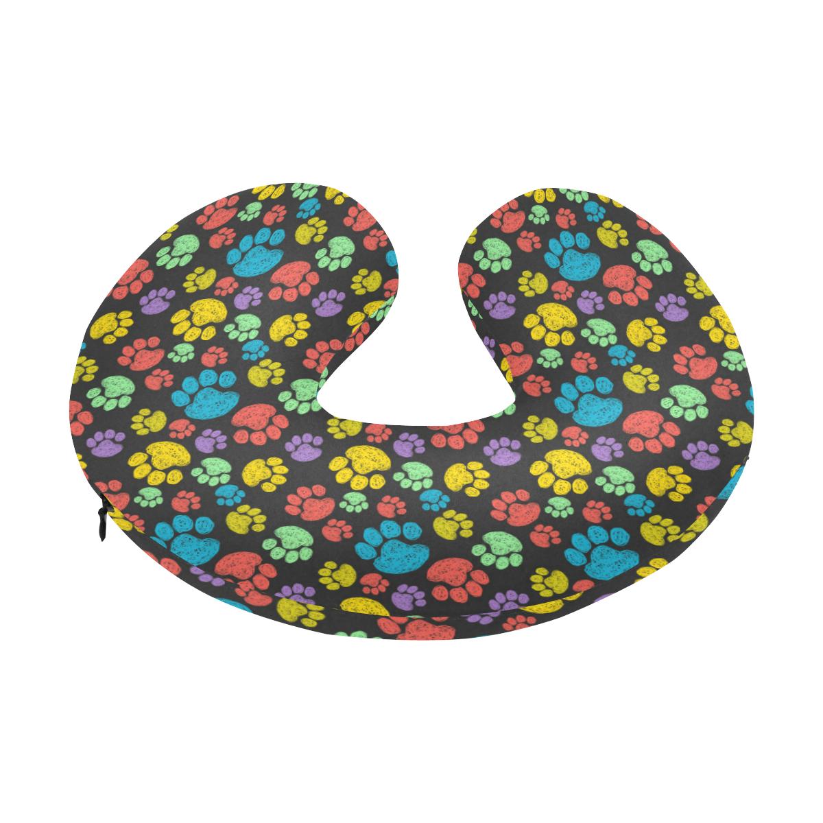 Paw Colorful Print U-Shaped Travel Neck Pillow-JTAMIGO.COM