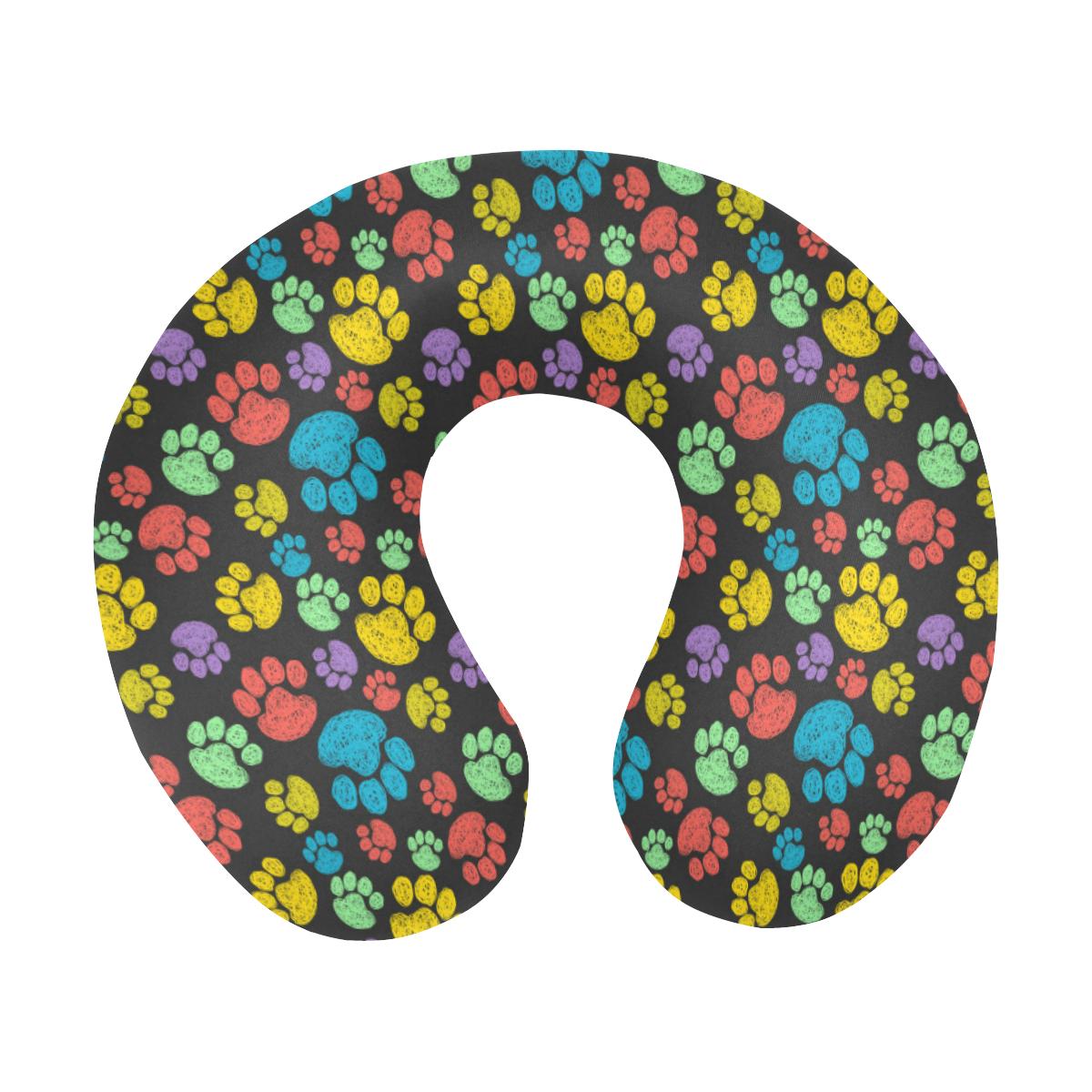Paw Colorful Print U-Shaped Travel Neck Pillow-JTAMIGO.COM