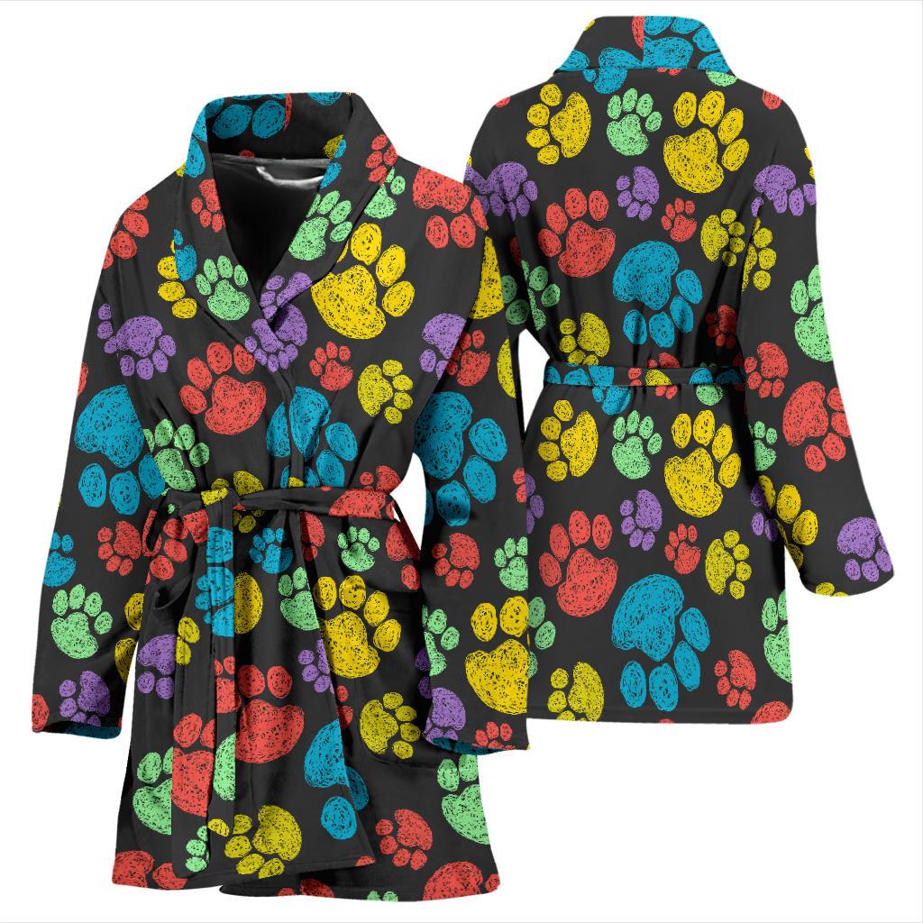 Paw Colorful Print Women Bath Robe-JTAMIGO.COM