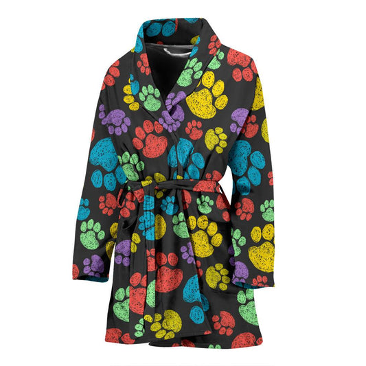 Paw Colorful Print Women Bath Robe-JTAMIGO.COM